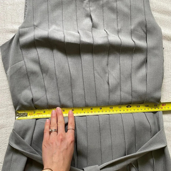 CALVIN Klein Gray Pleated Sleeveless Belted Fit & Flare Dress Size 12 - Picture 14 of 15